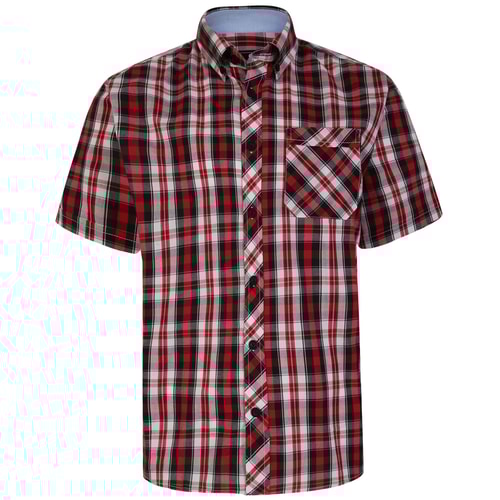 KAM Kurzarm-Karohemd Burgunderrot